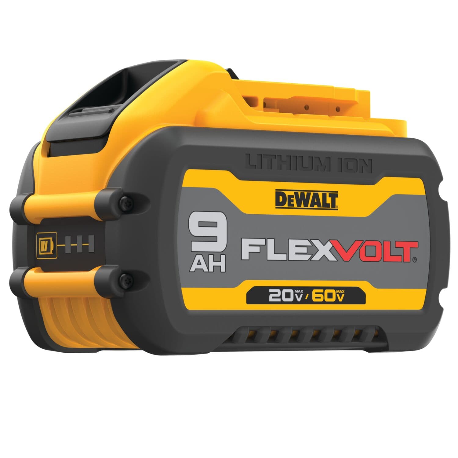 Batería DEWALT FlexVolt DCB609 9Ah de ion de litio, voltaje dual 20V/60V, carcasa amarilla y negra.