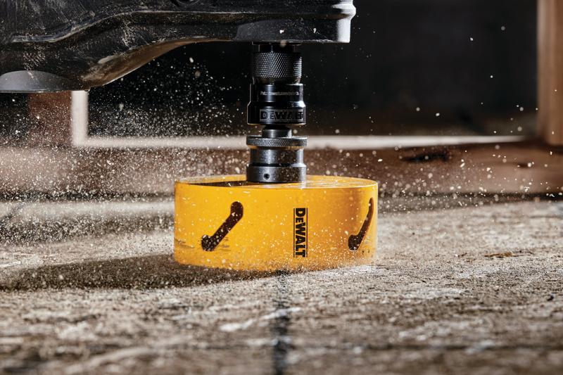 DEWALT bi metal hole saw in action.